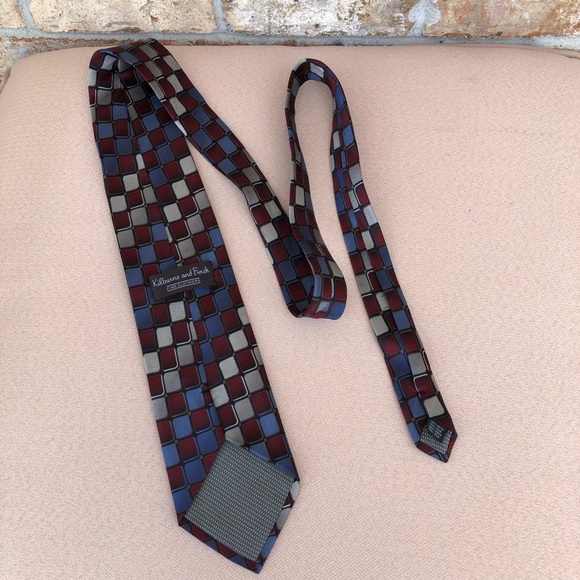 Kilburne & Finch Fine Clothiers Geometry Design Burgundy, Blue, Black Silk Tie - Picture 3 of 9